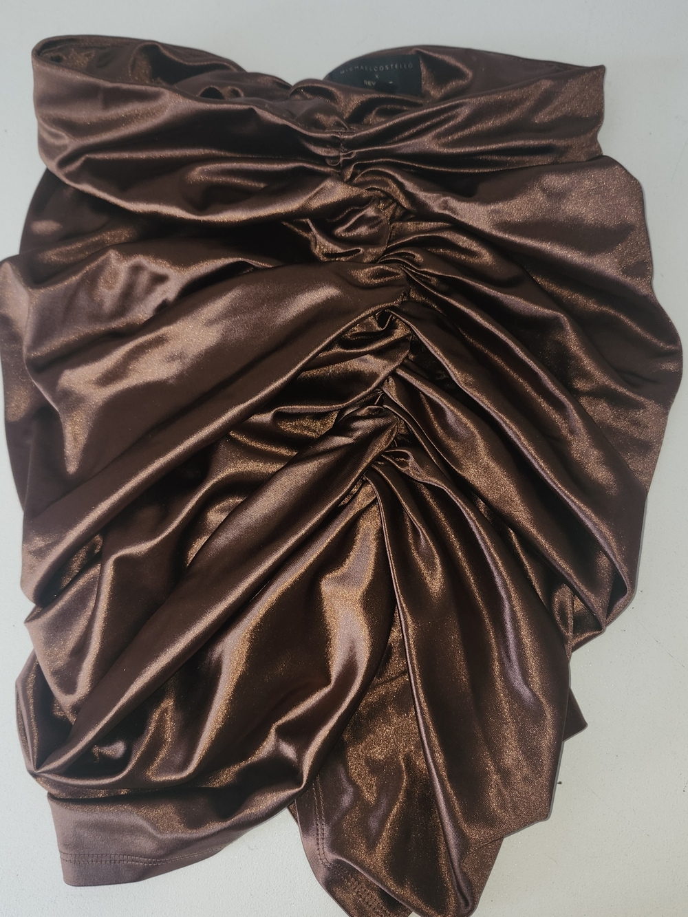 Ruched Satin A-Line Skirt in Metallic Brown (Small Spot See Pic)